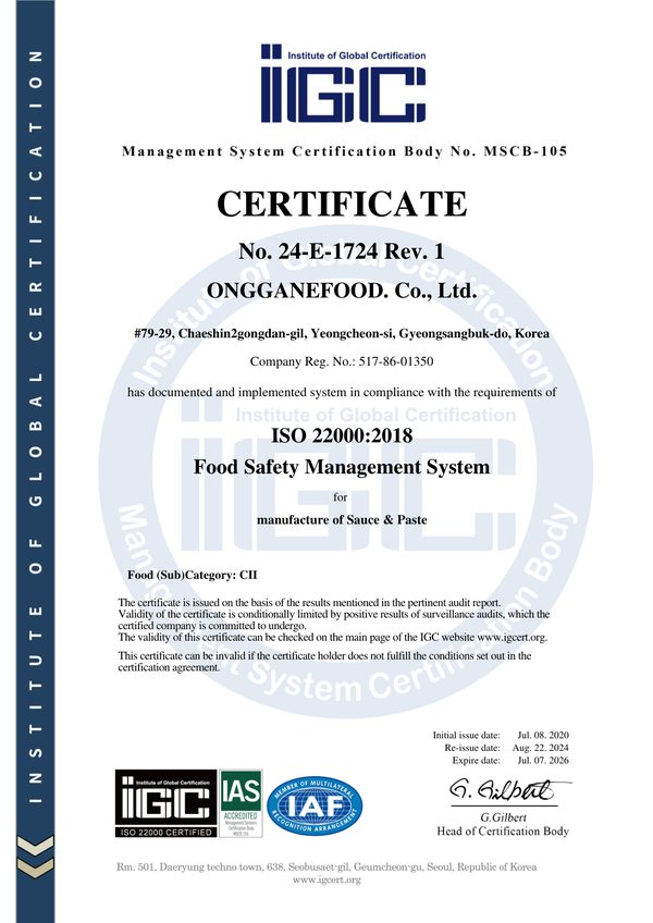 ISO 22000 Certificate
